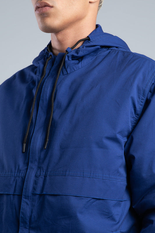 Blue Casual Hooded Jacket