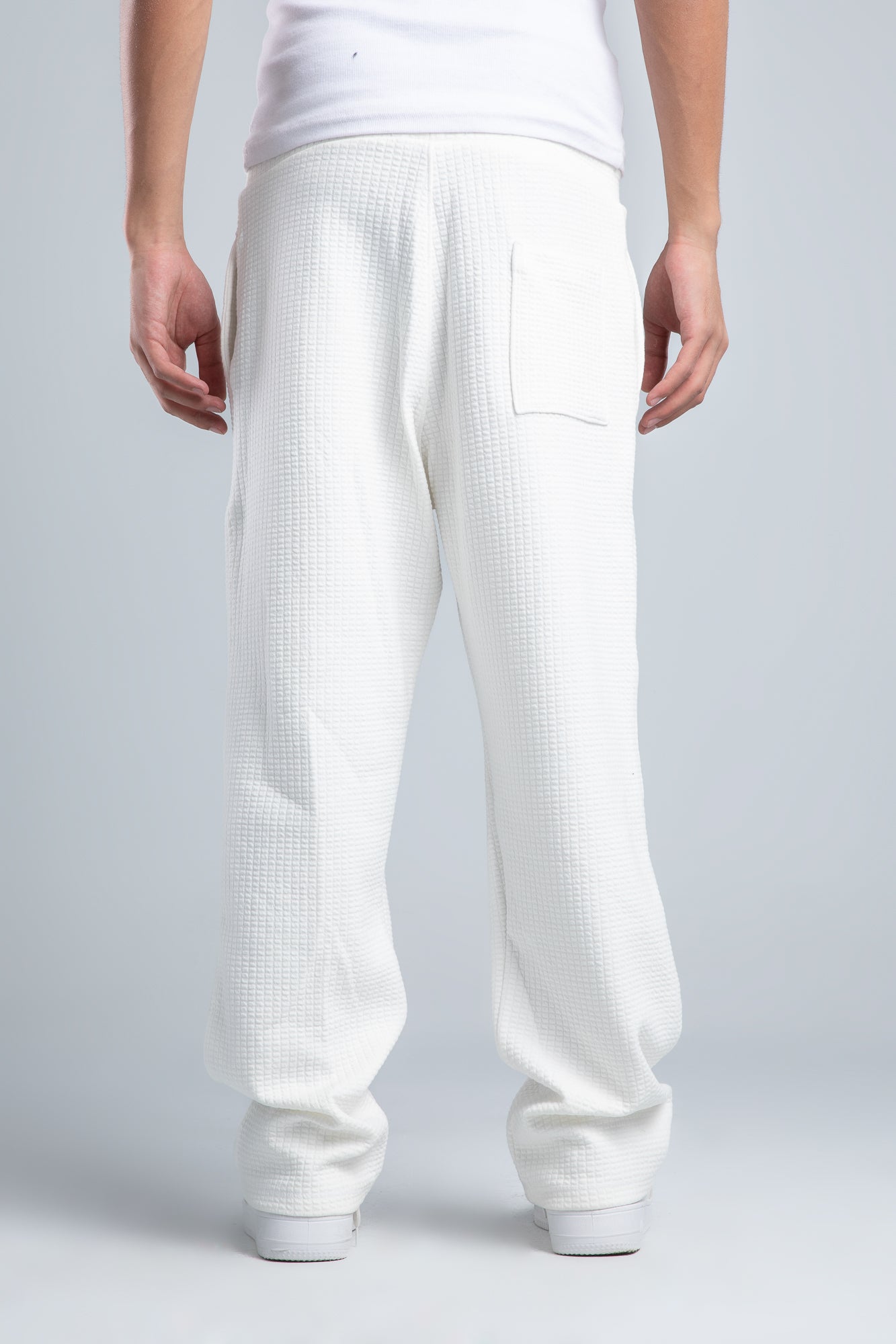 White Textured Melton Sweatpants with Drawstring