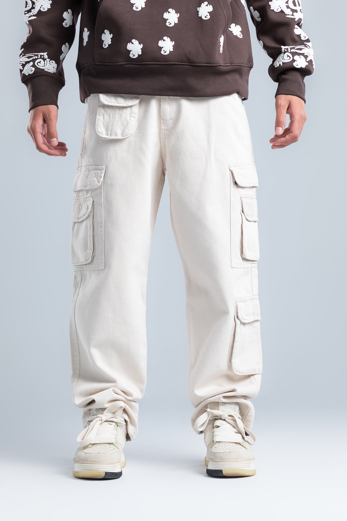 Light Beige Wide Leg Cargo Pants