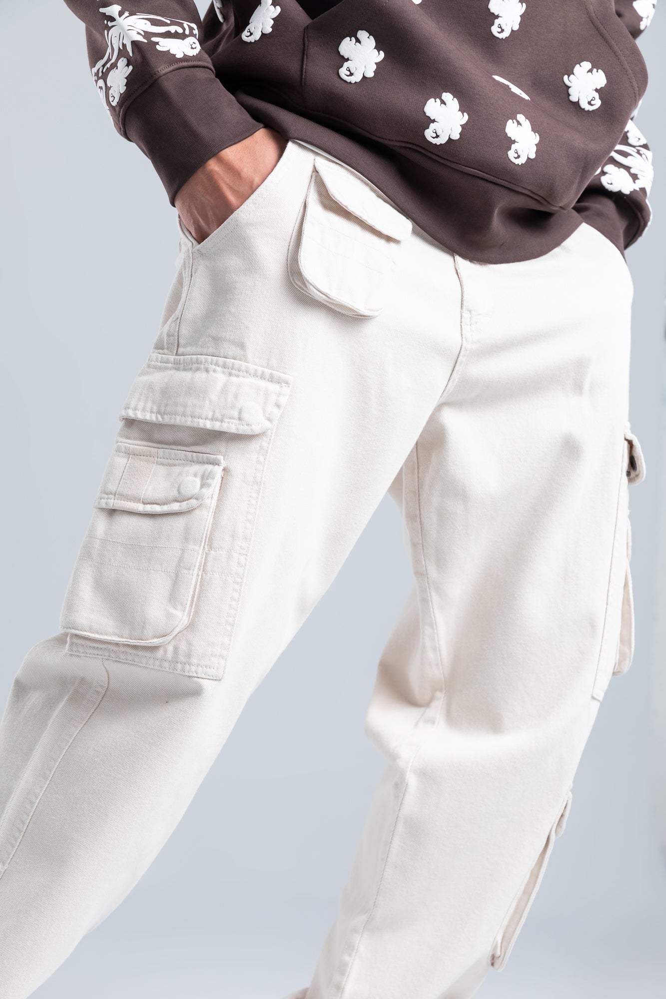 Light Beige Wide Leg Cargo Pants