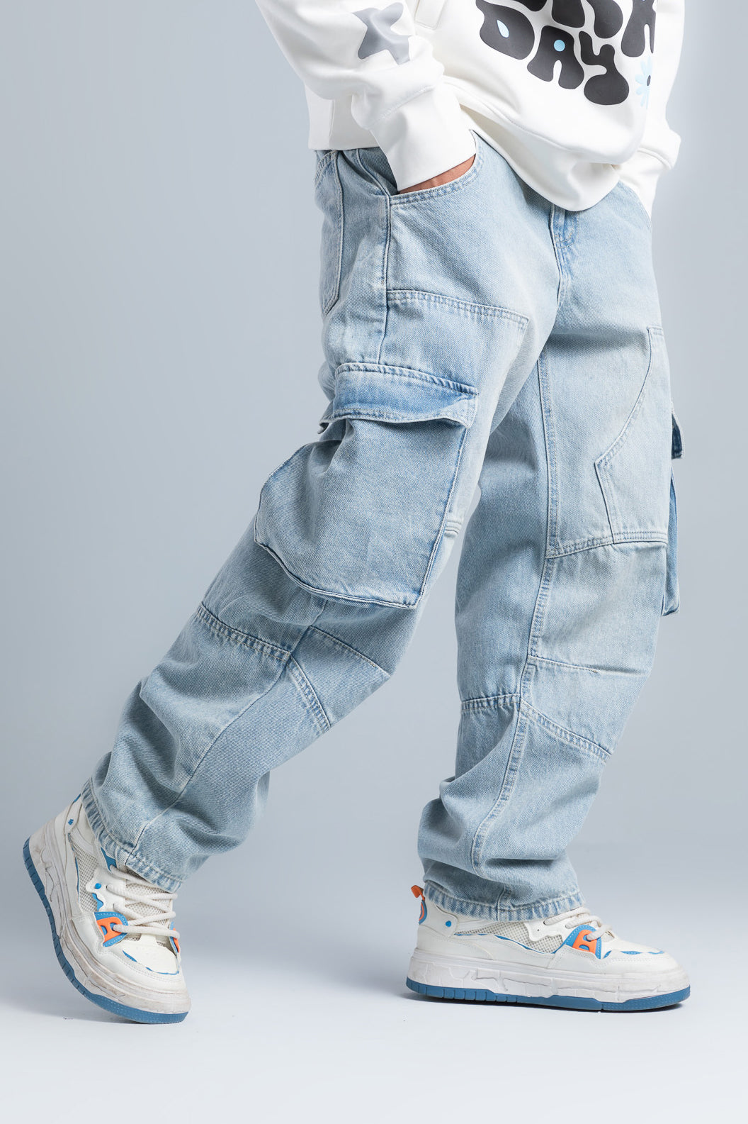 Light Blue Casual Cargo Jeans