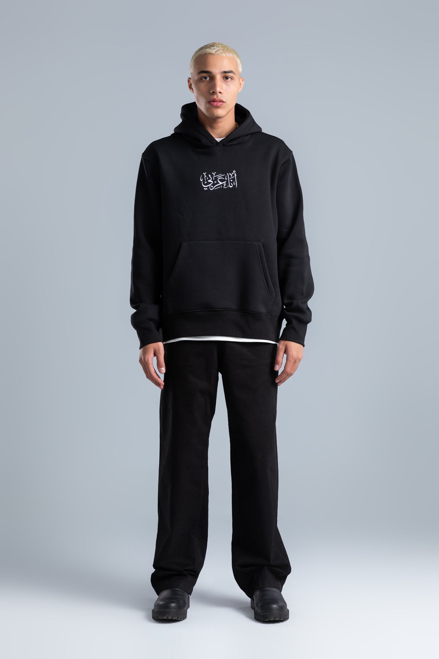 Black Simple Front Print Hoodie