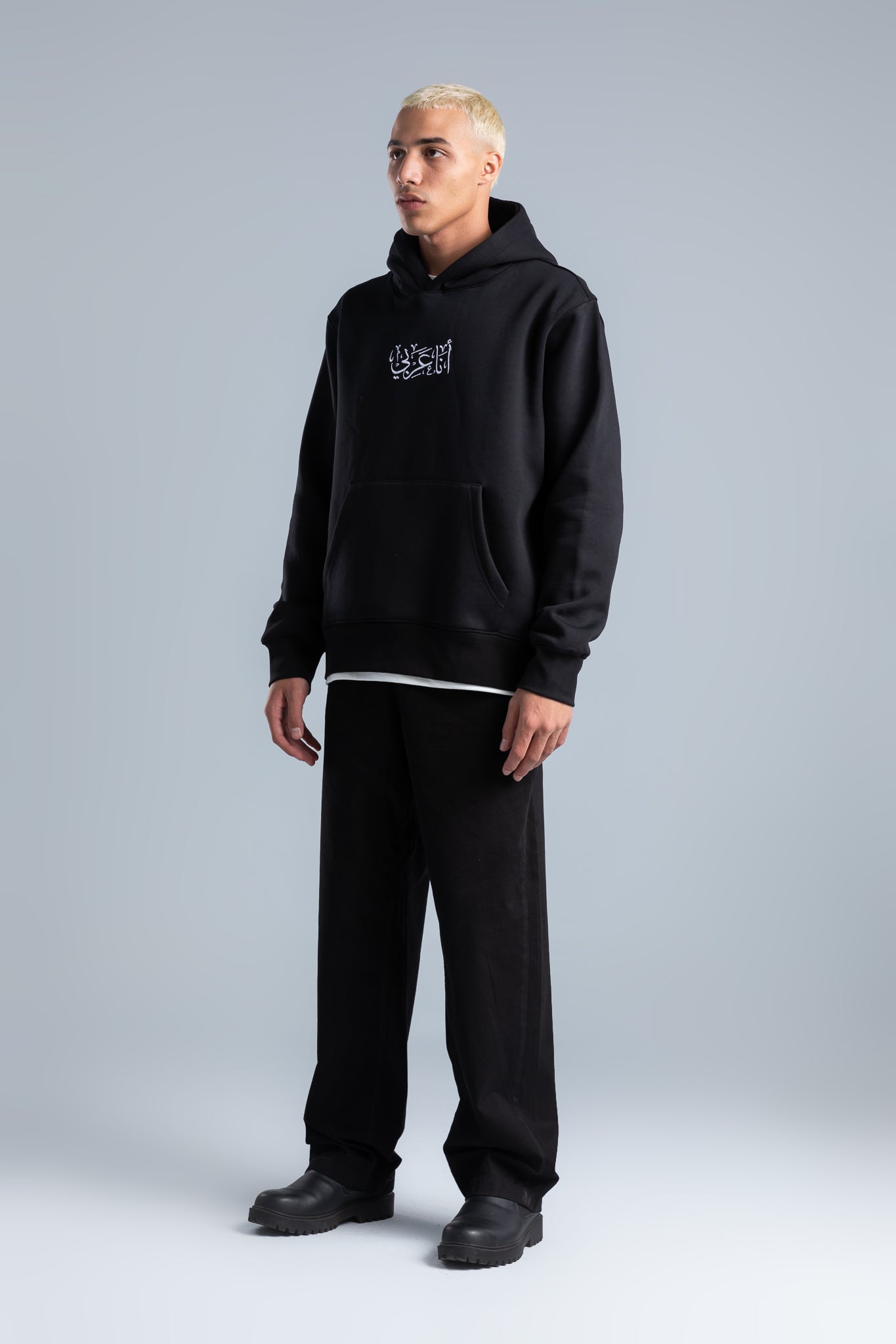 Black Simple Front Print Hoodie