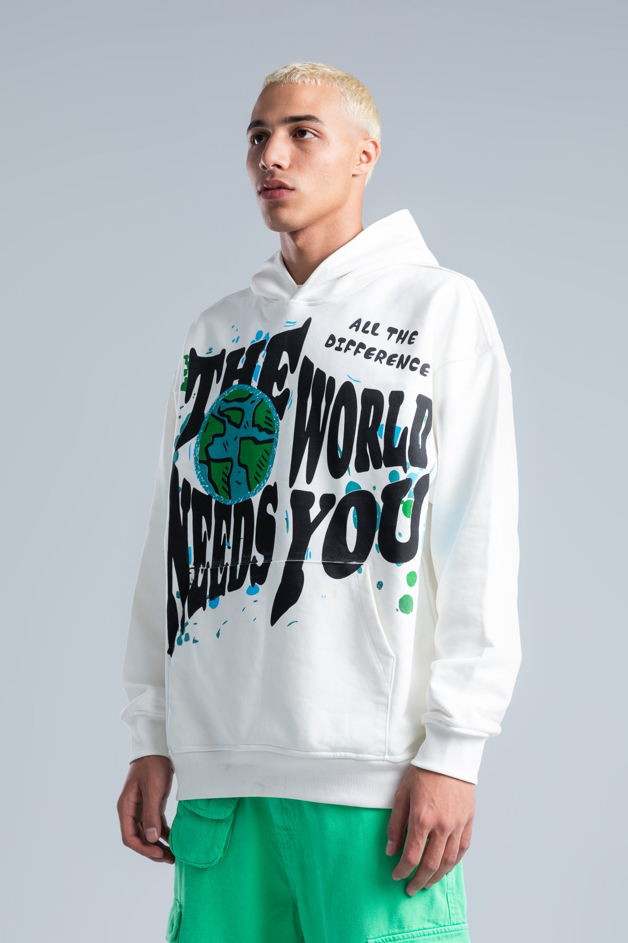 White Cotton Printed Hoodie