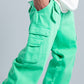 Green Wide Leg Cargo Pants