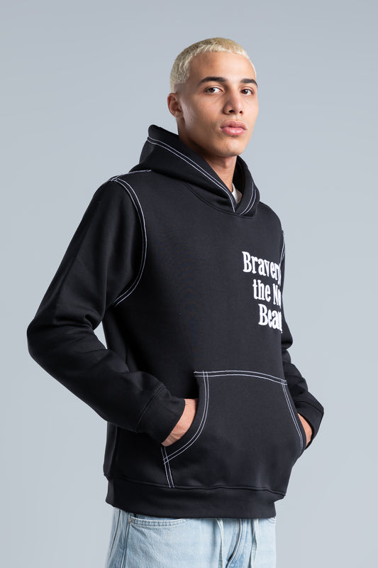 Black Front Embroidered Hoodie