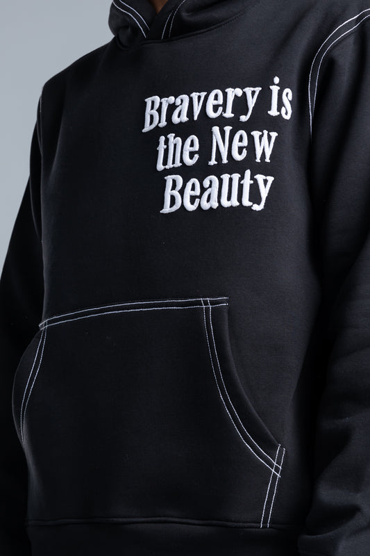 Black Front Embroidered Hoodie