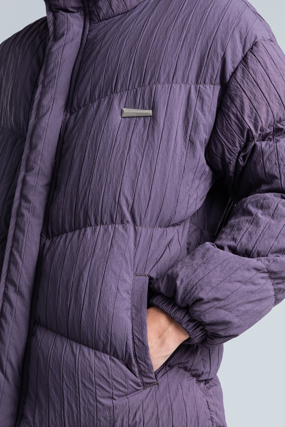 Dark Purple High Neck Ribbed Puffer Jacket