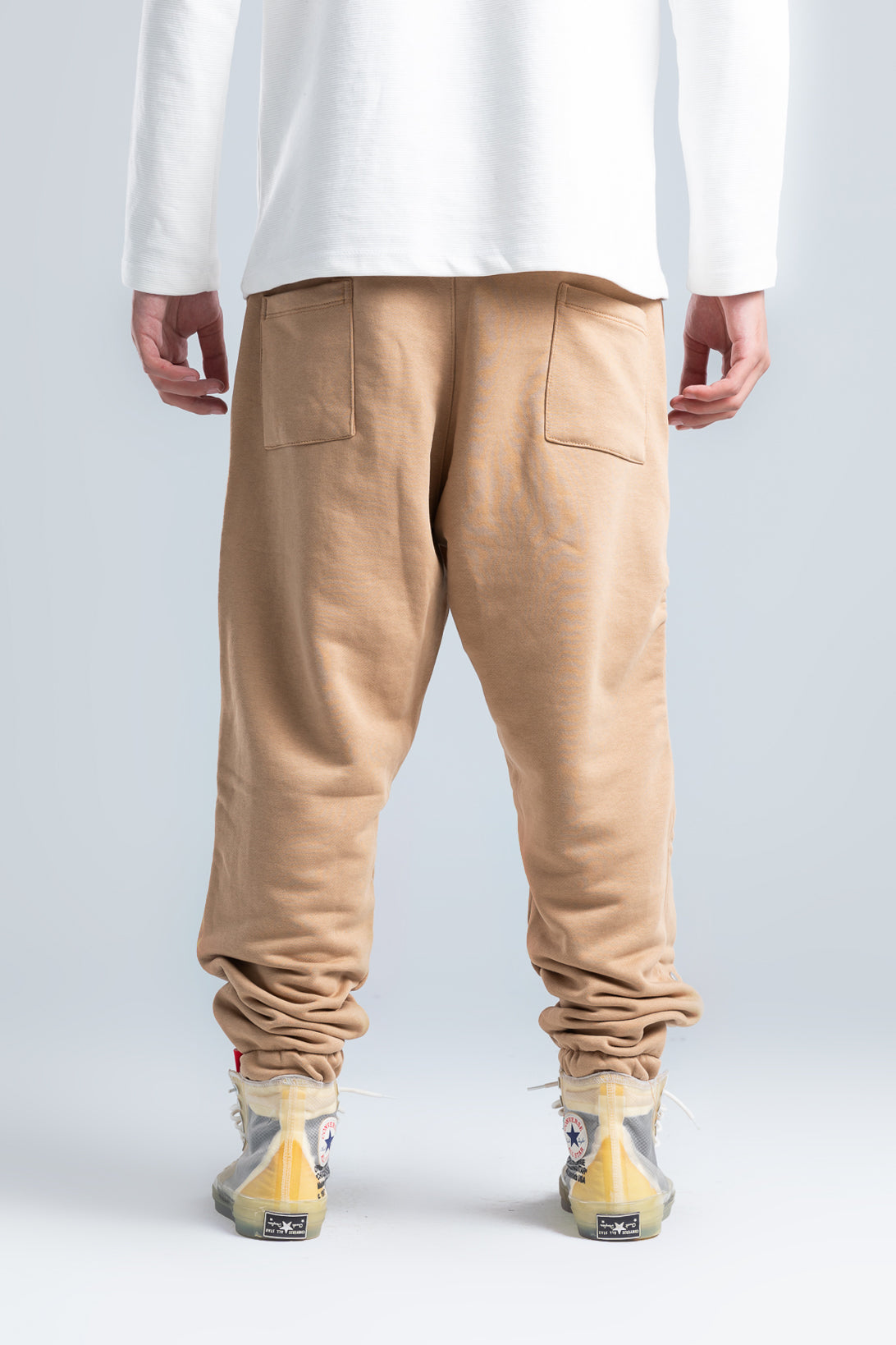 Beige Side Press Buttons Sweatpants