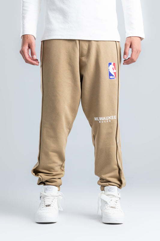 Beige Side Press Buttons Sweatpants