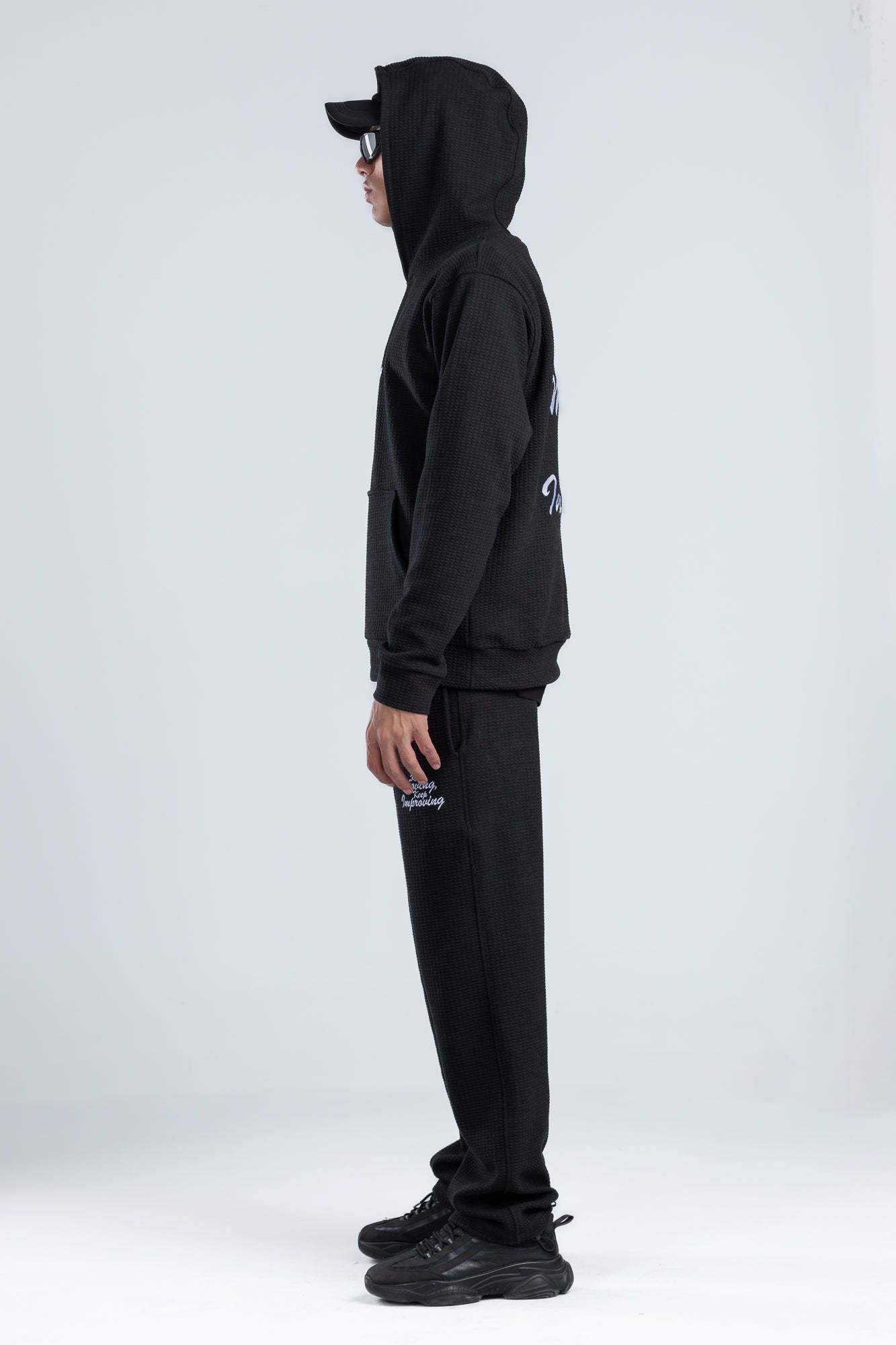 Black Textured Fabric Regular Fit Sweatpants