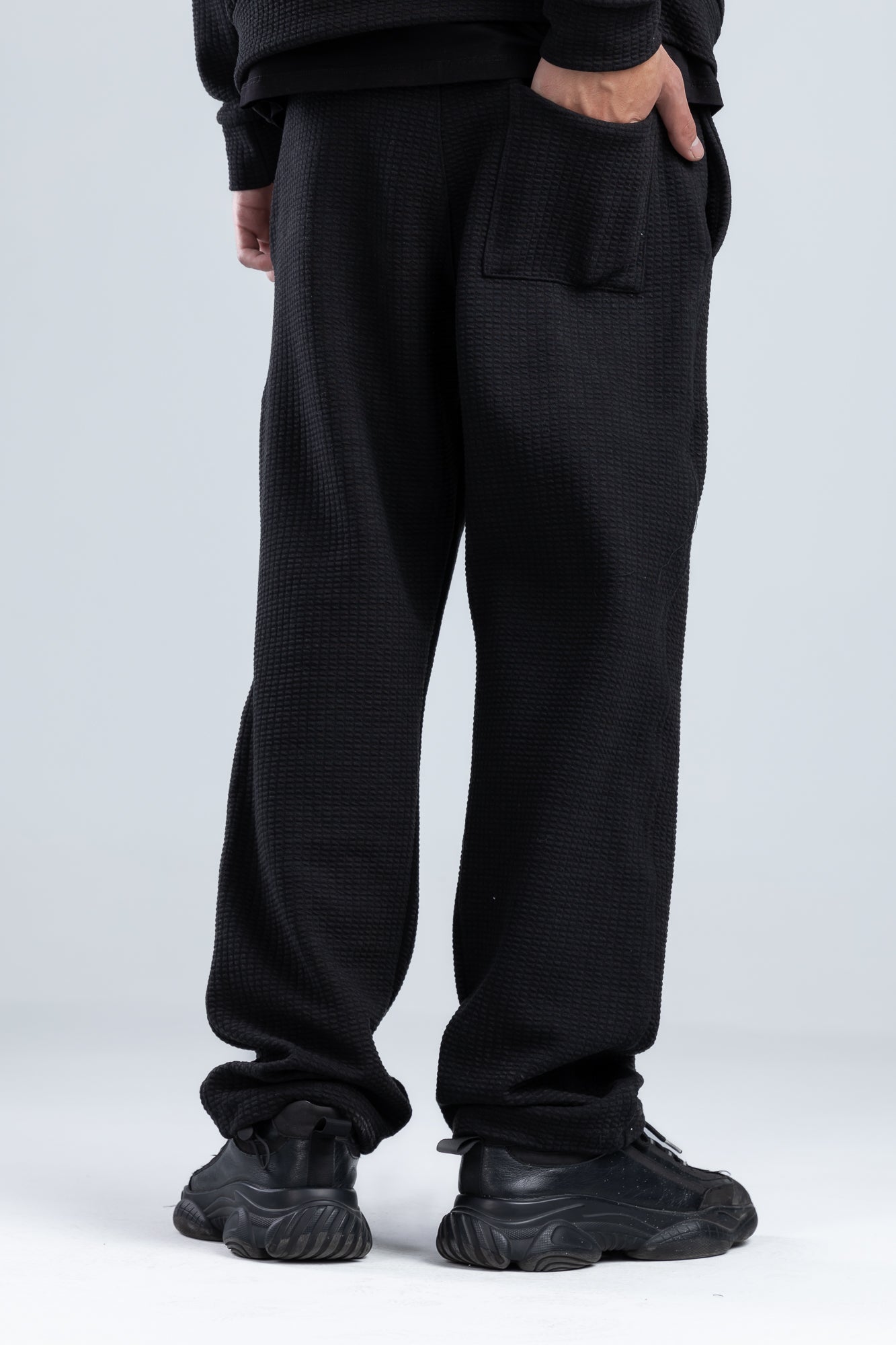 Black Textured Fabric Regular Fit Sweatpants