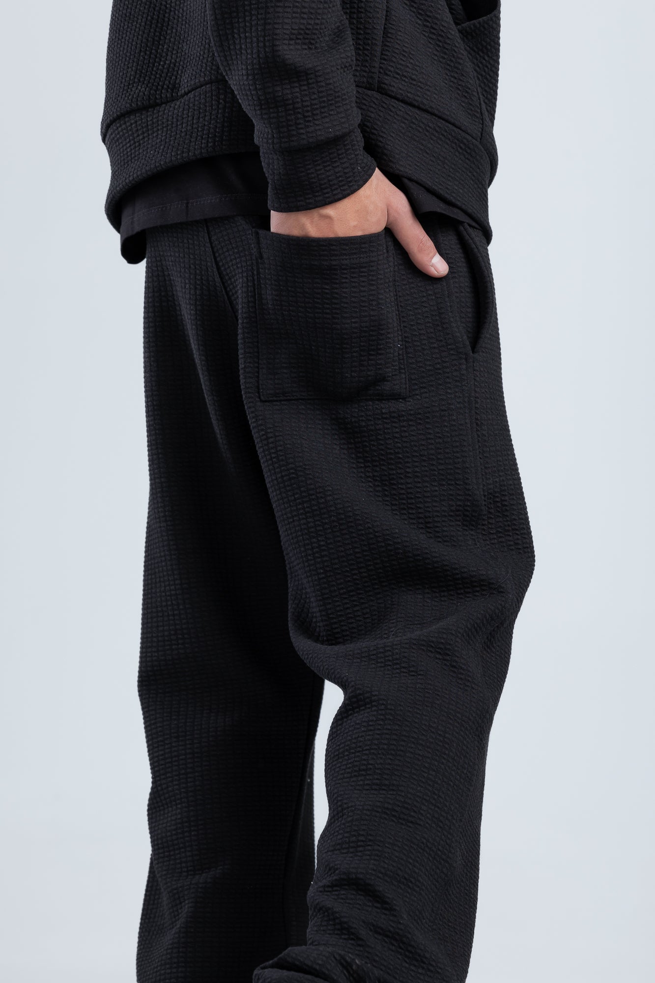 Black Textured Fabric Regular Fit Sweatpants