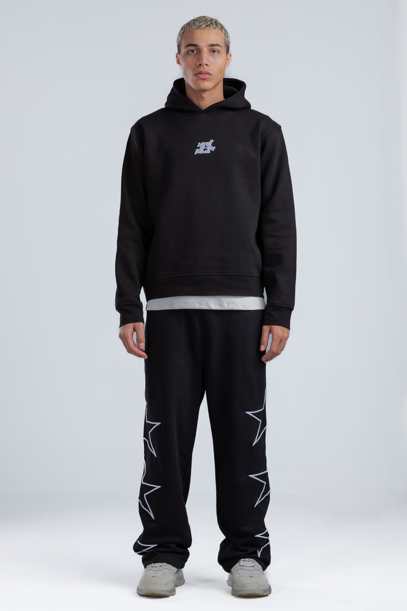 Black Side Stars Print Wide Leg Sweatpants