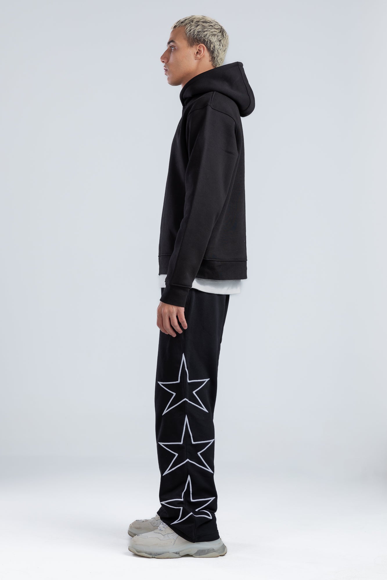 Black Side Stars Print Wide Leg Sweatpants