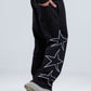 Black Side Stars Print Wide Leg Sweatpants