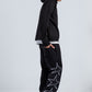 Black Side Stars Print Wide Leg Sweatpants