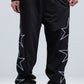 Black Side Stars Print Wide Leg Sweatpants