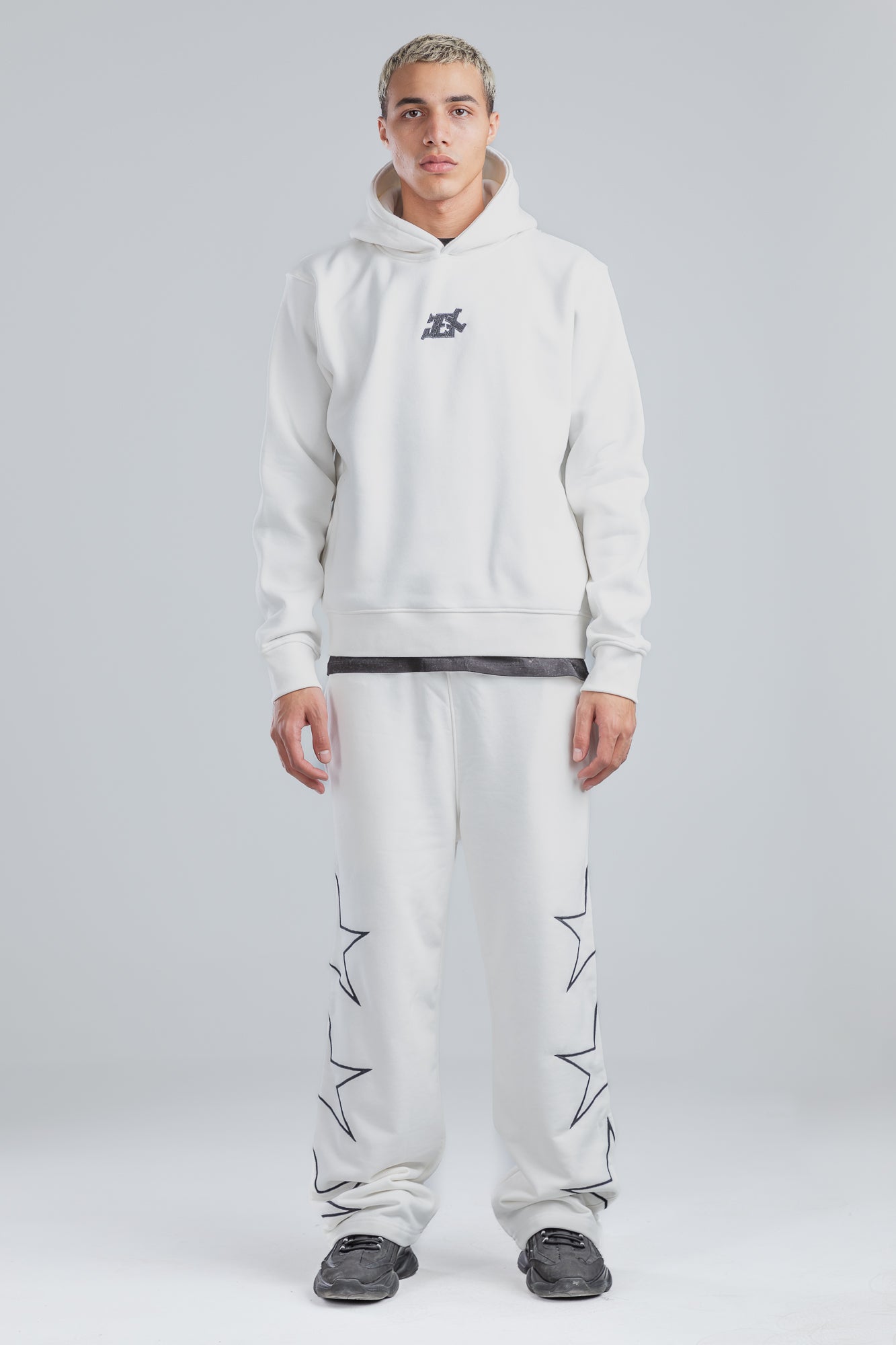 White Side Stars Print Wide Leg Sweatpants