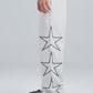 White Side Stars Print Wide Leg Sweatpants