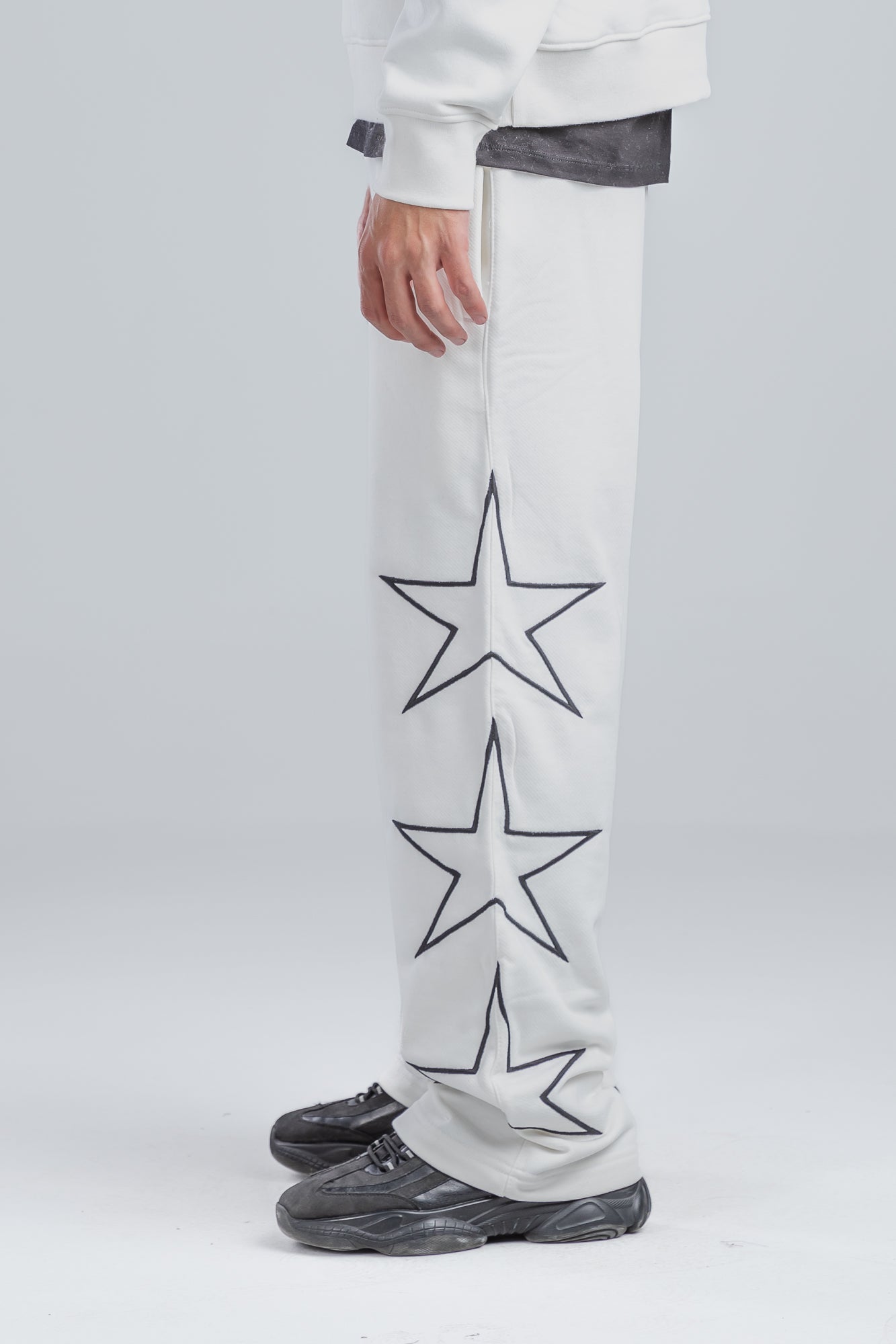 White Side Stars Print Wide Leg Sweatpants