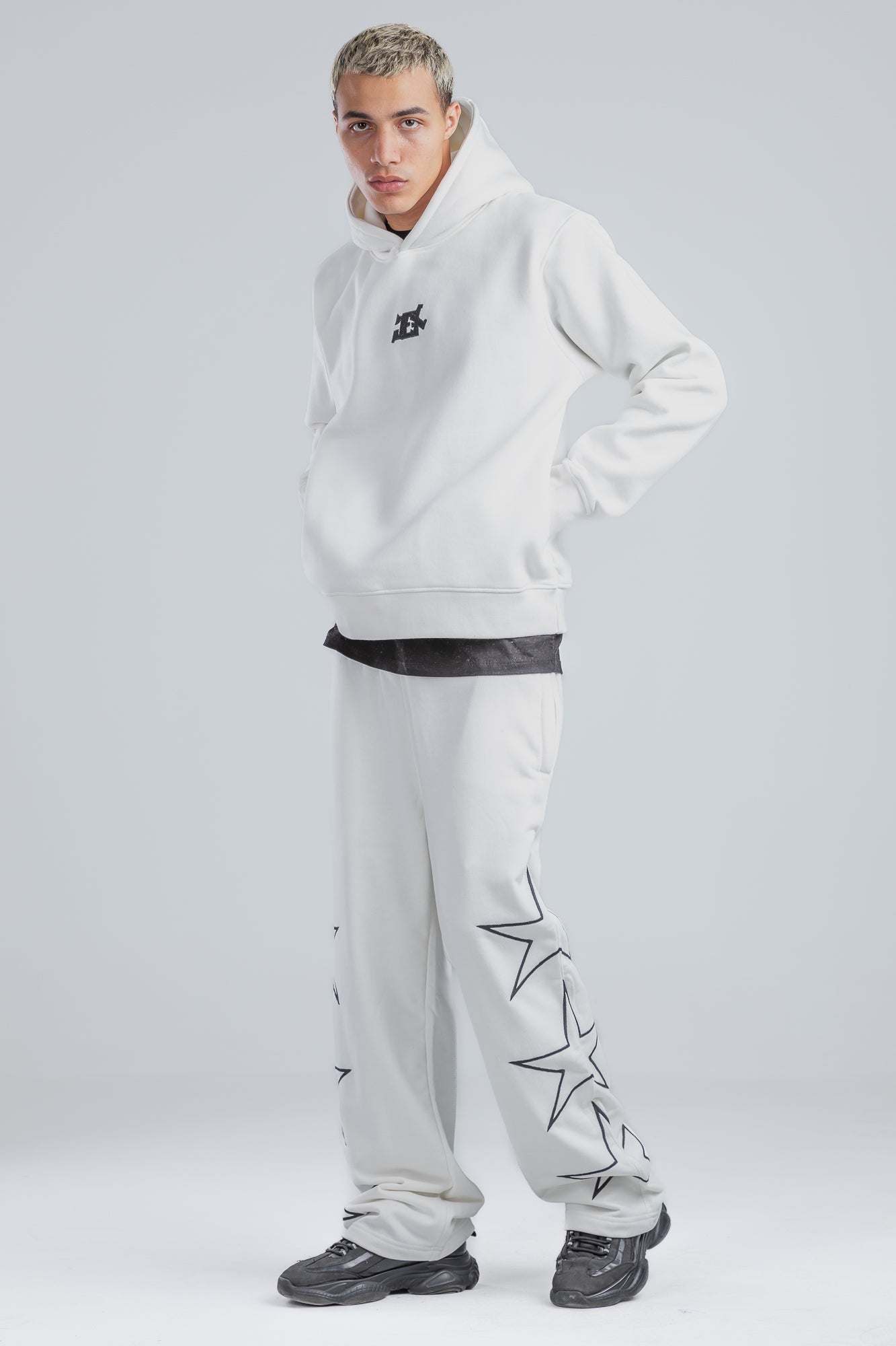 White Side Stars Print Wide Leg Sweatpants