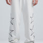 White Side Stars Print Wide Leg Sweatpants