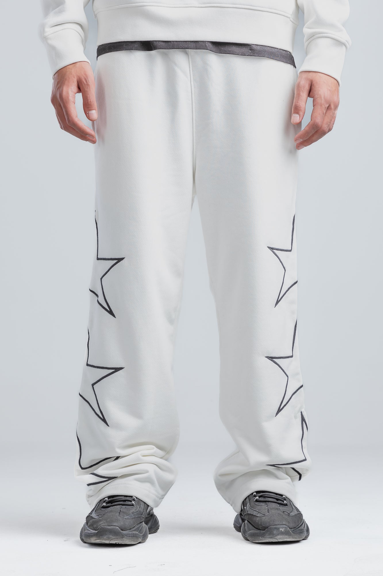 White Side Stars Print Wide Leg Sweatpants