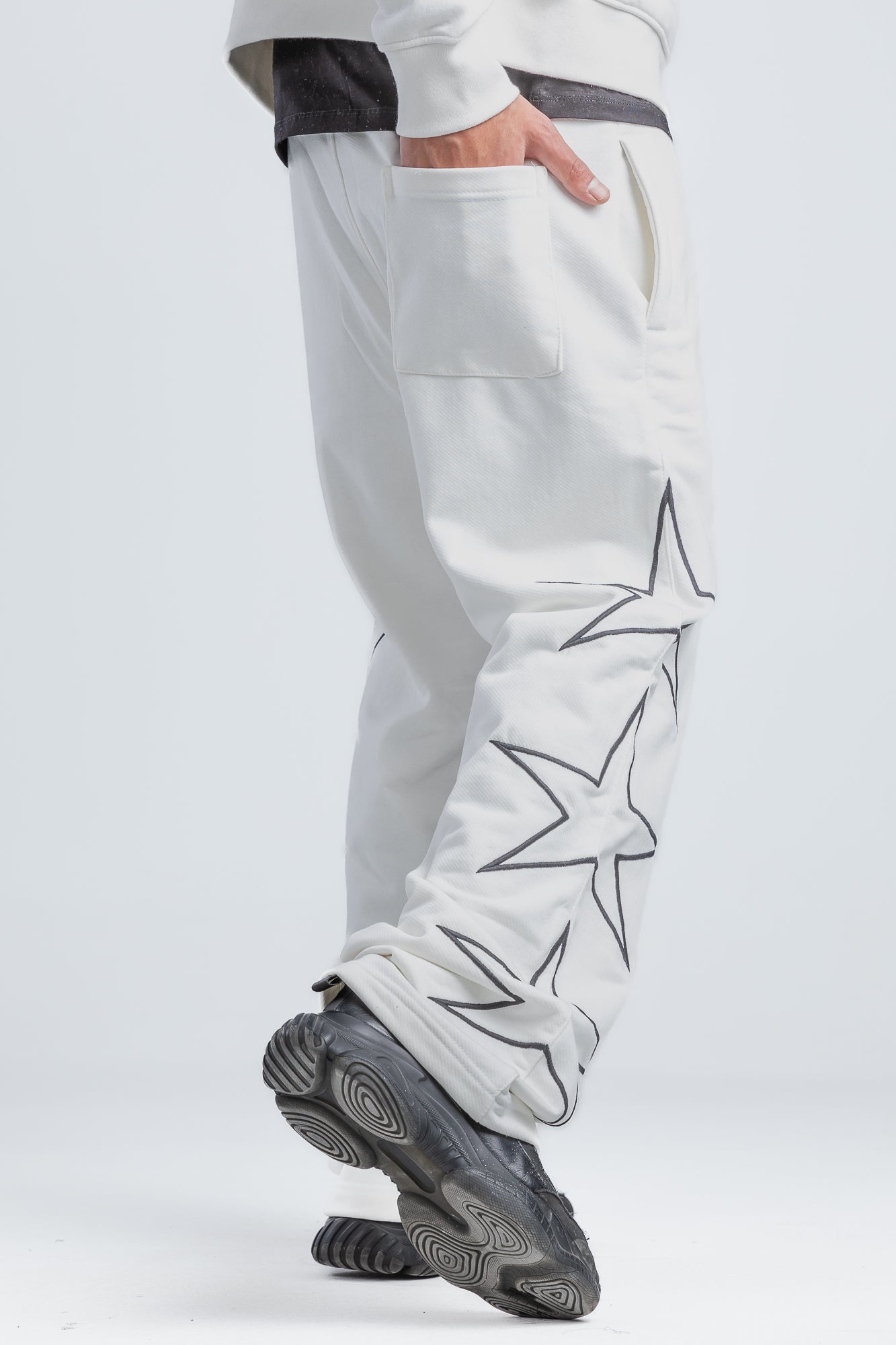 White Side Stars Print Wide Leg Sweatpants