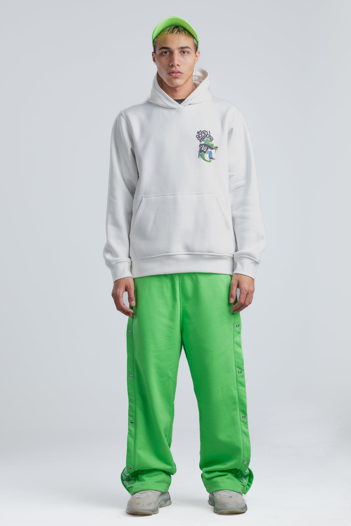 Green Wide Leg Sweatpants with Side Print