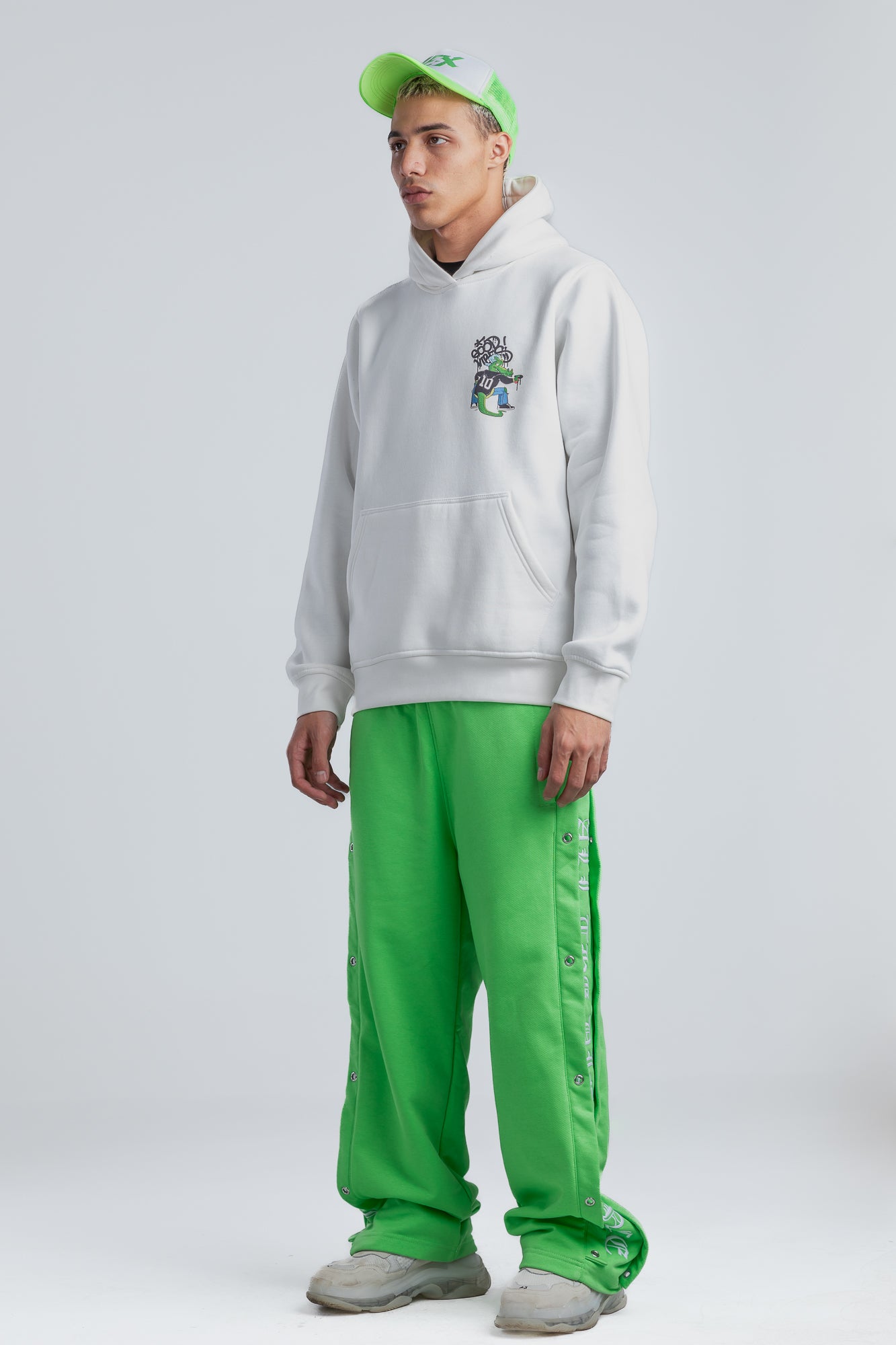 Green Wide Leg Sweatpants with Side Print