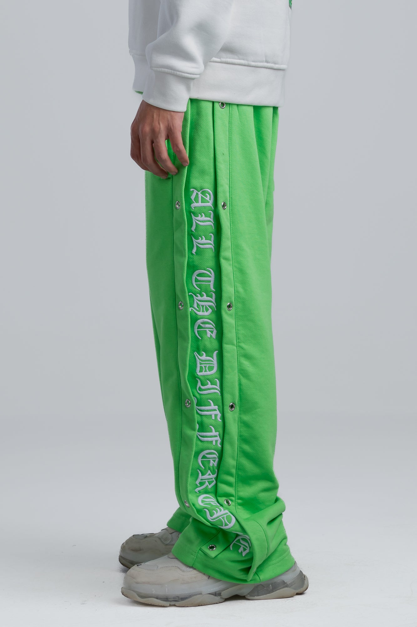 Green Wide Leg Sweatpants with Side Print