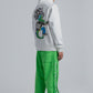 Green Wide Leg Sweatpants with Side Print