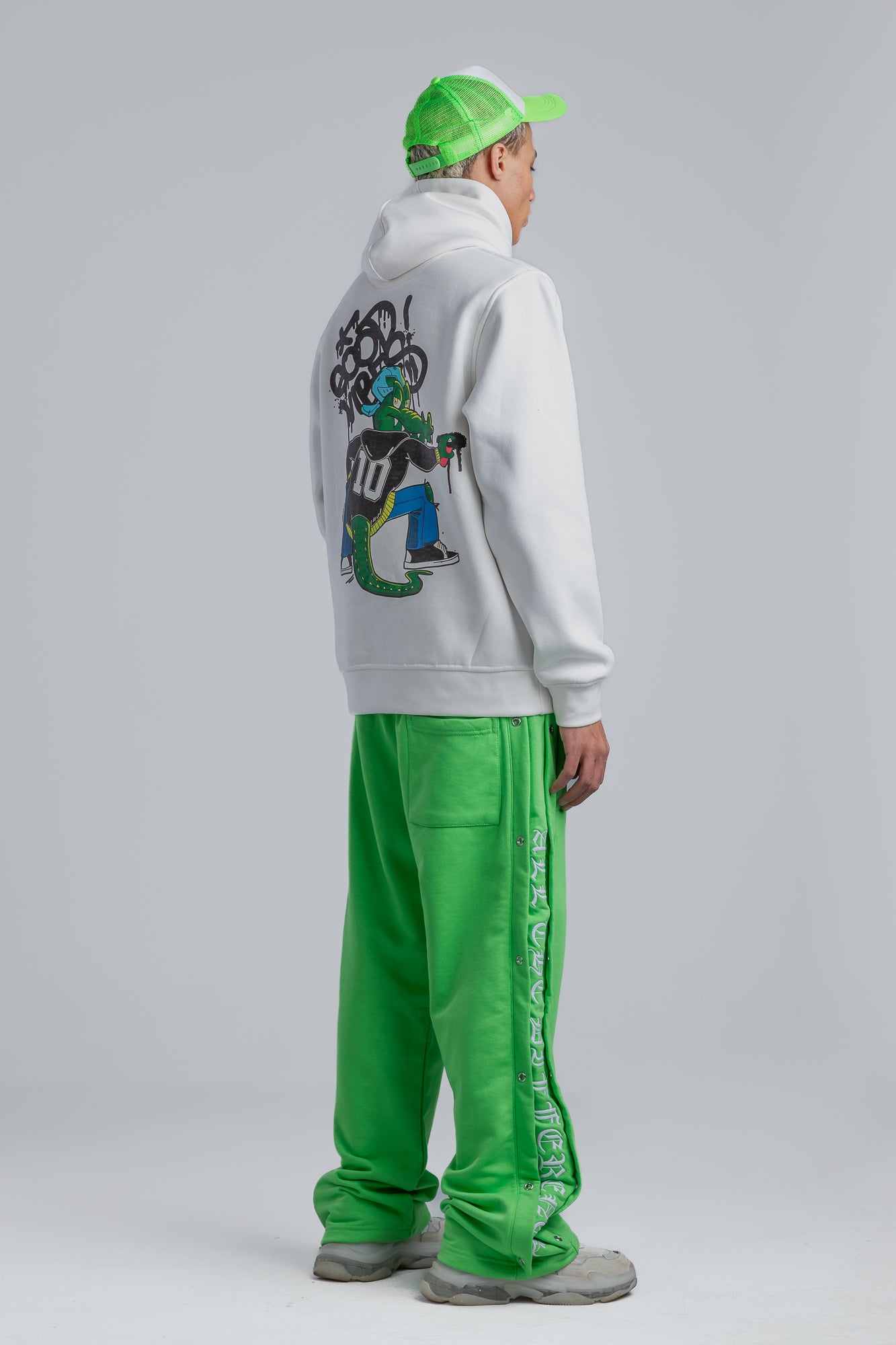 Green Wide Leg Sweatpants with Side Print