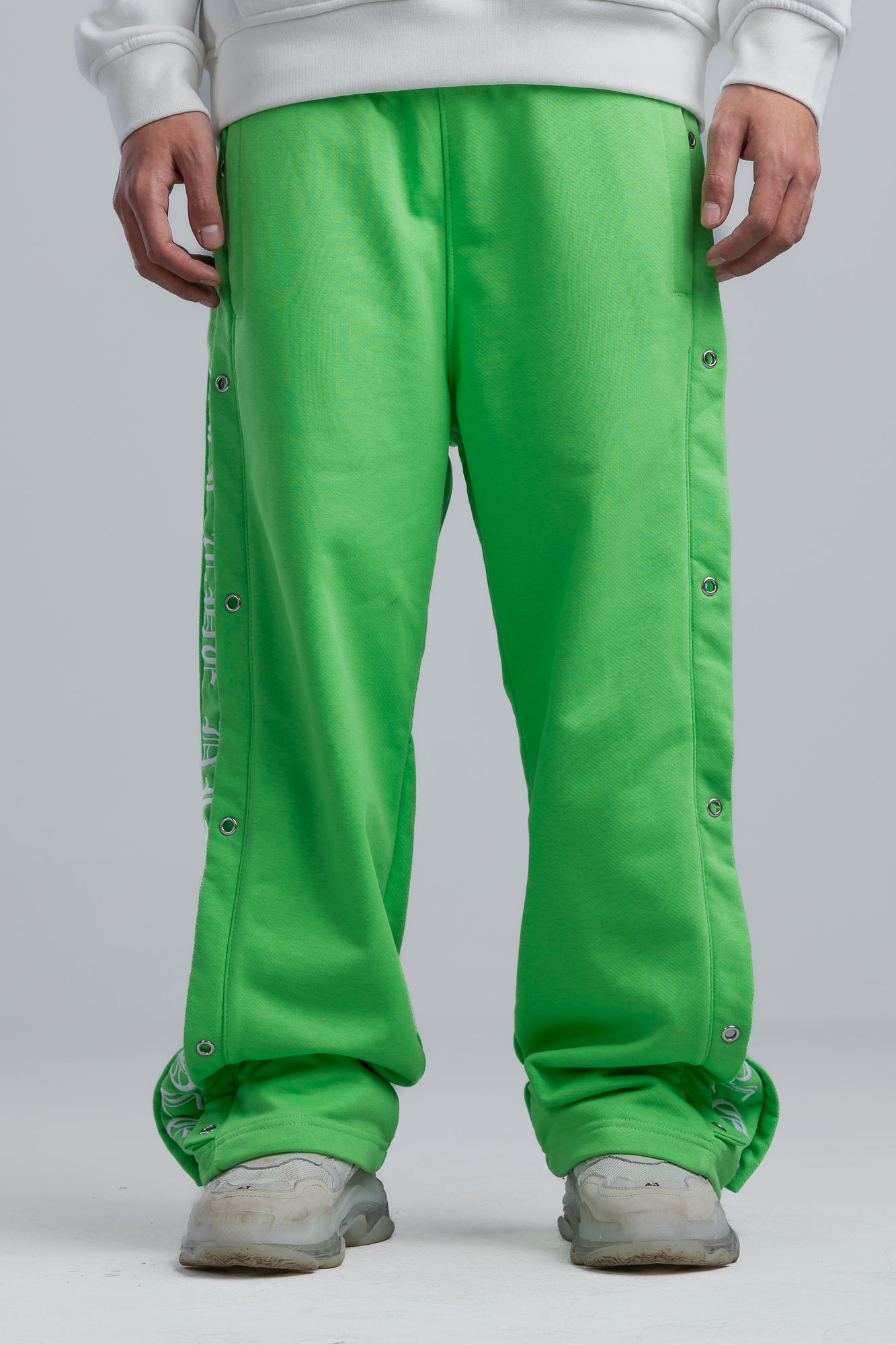 Green Wide Leg Sweatpants with Side Print