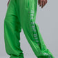 Green Wide Leg Sweatpants with Side Print