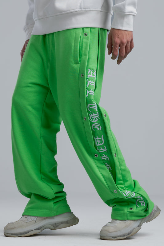 Green Wide Leg Sweatpants with Side Print