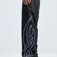 Black Side Print Wide Leg Sweatpants