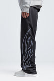 Black Side Print Wide Leg Sweatpants