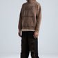 Brown Front Embroidery Oversized Hoodie