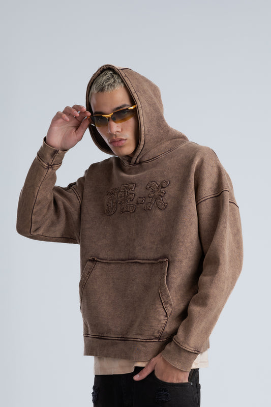 Brown Front Embroidery Oversized Hoodie