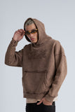 Brown Front Embroidery Oversized Hoodie