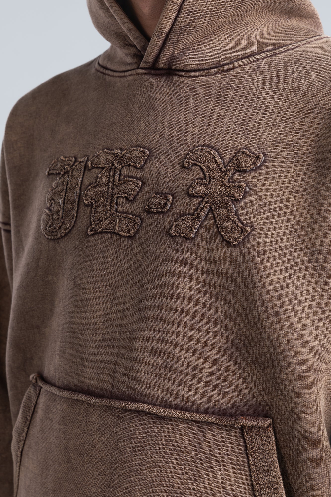 Brown Front Embroidery Oversized Hoodie