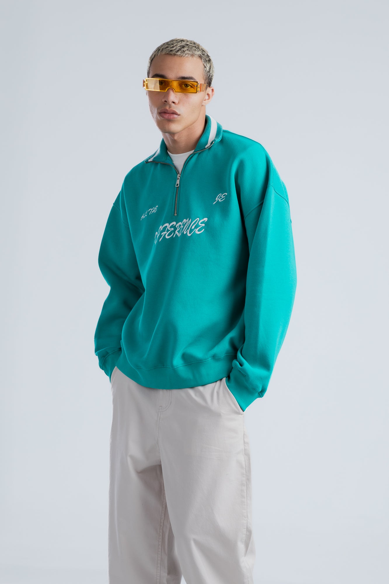 Turquoise Embroidered Oversized Sweatshirt