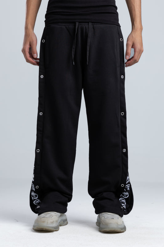 Black Wide Leg Sweatpants with Side Print