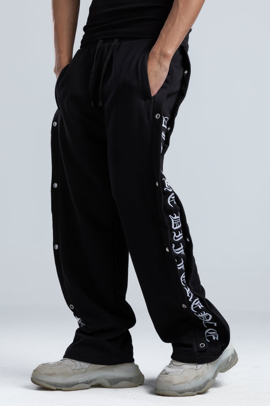 Black Wide Leg Sweatpants with Side Print