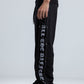 Black Wide Leg Sweatpants with Side Print