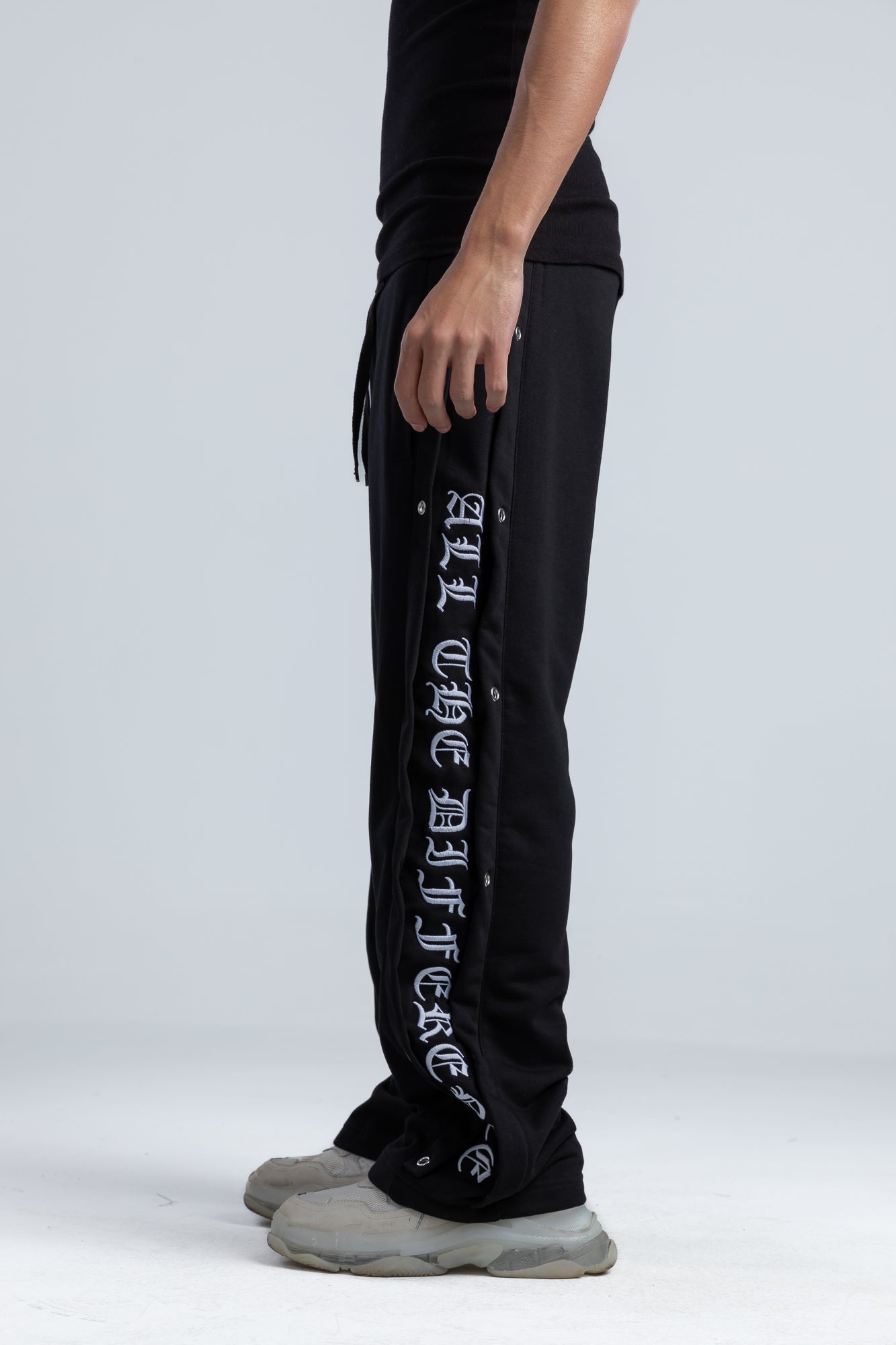 Black Wide Leg Sweatpants with Side Print