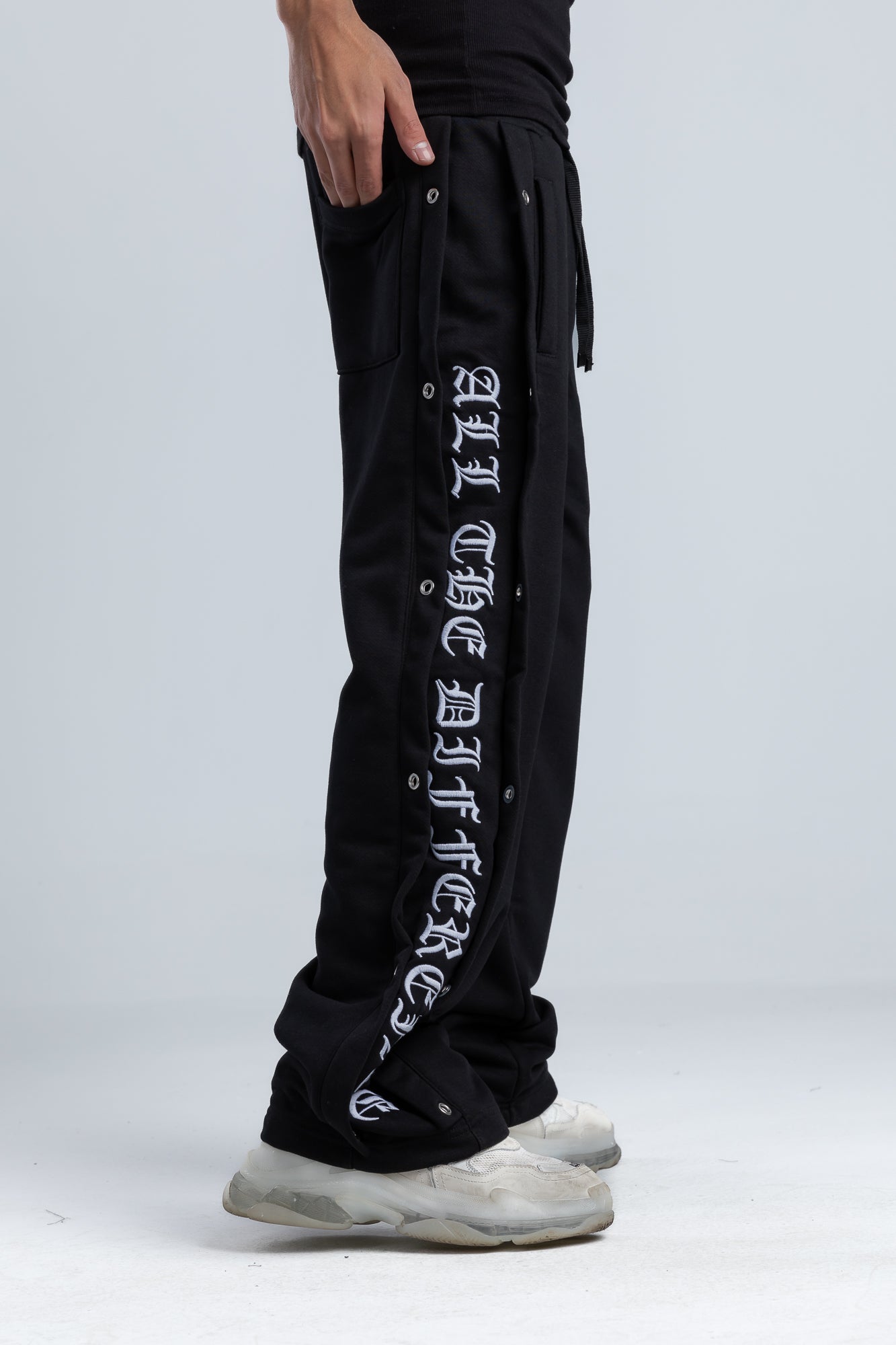 Black Wide Leg Sweatpants with Side Print