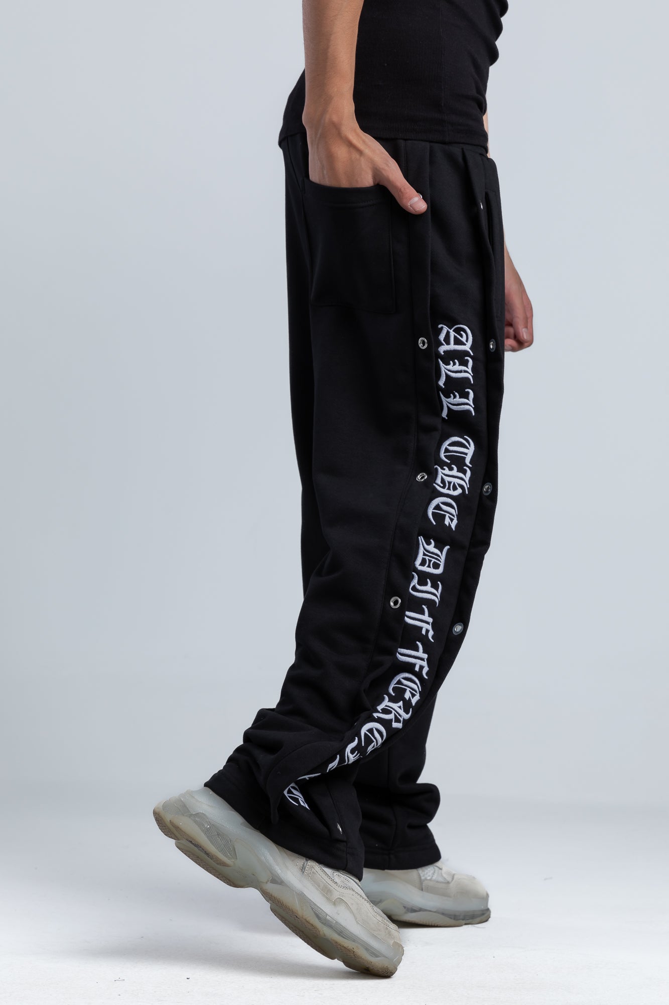 Black Wide Leg Sweatpants with Side Print